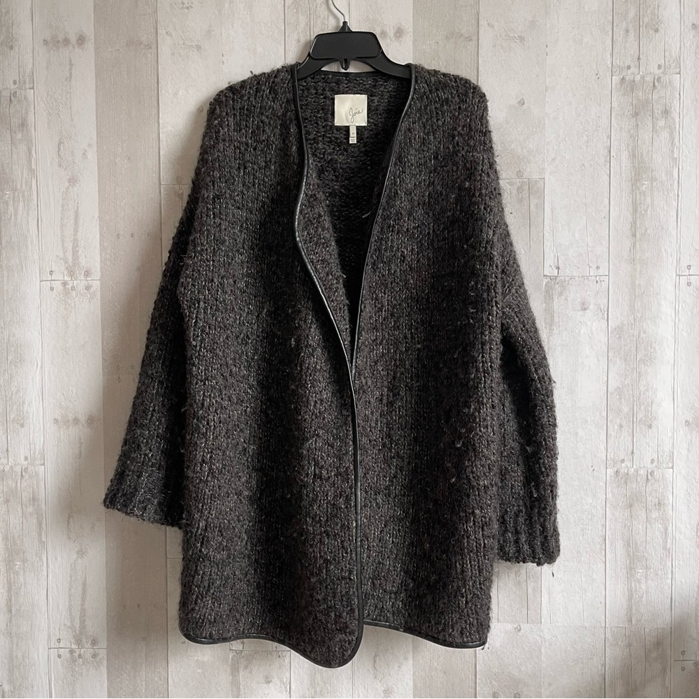 Joie alpaca wool cardigan size medium oversized chunky open front faux trim